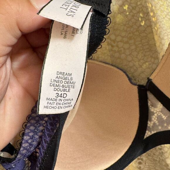 Victorias Secret Purple Black Lace Lined Demi Dream Angels Bra 34D - Picture 9 of 9